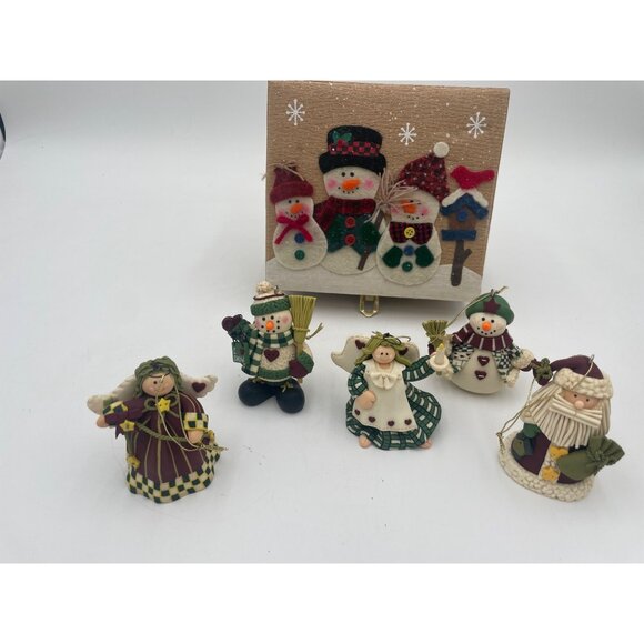 Set Of 5 Handmade Clay Holiday Ornaments With Snowman & Angel Designs Includes G - Picture 3 of 15